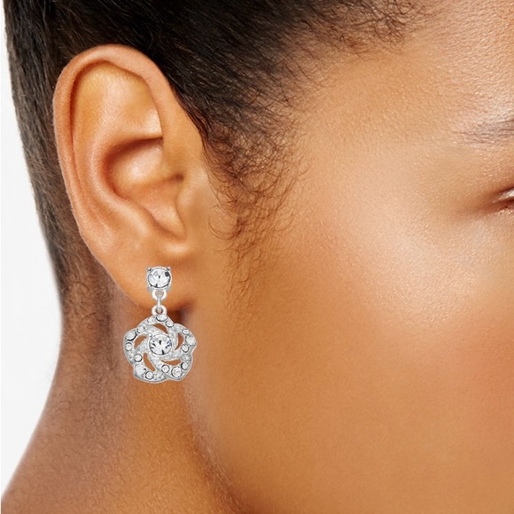 You’re Invited Silver Tone Flower Drop Earrings NWT - Picture 2 of 5